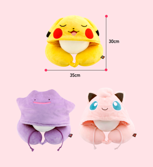 Pokémon Sleeping Pikachu / Ditto / Jigglypuff  Hooded Neck Cushion _Travel & Car Pillow