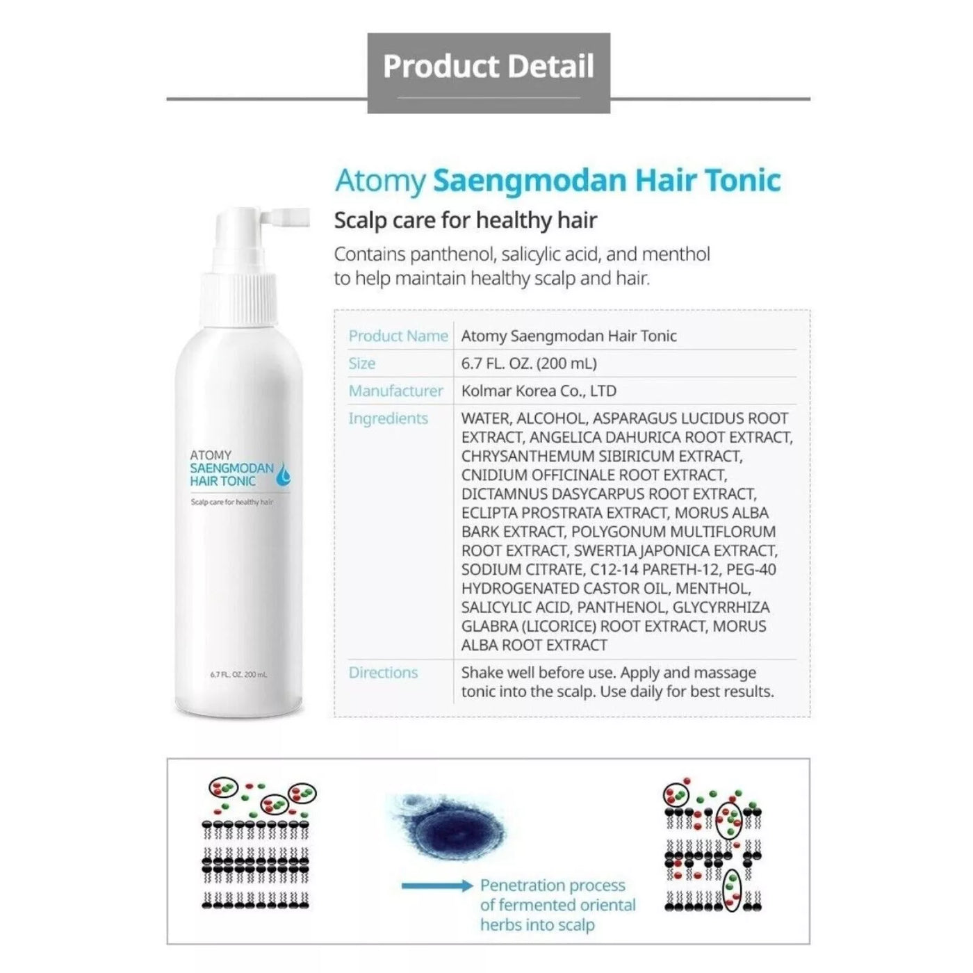 Atomy Saengmodan Hair Tonic 200ml scalp care for healthy hair k-beauty