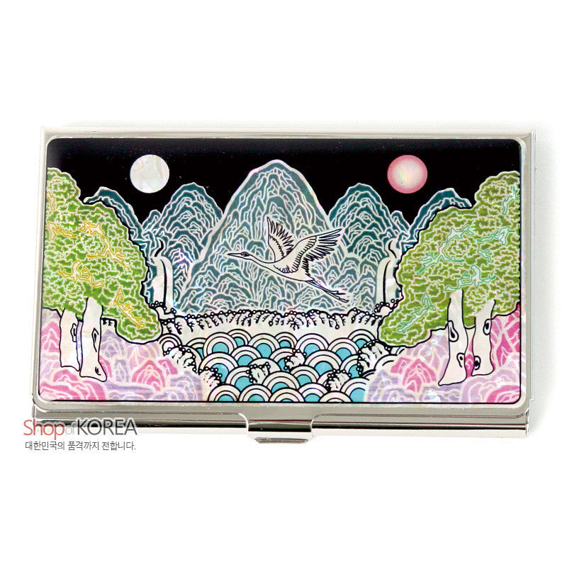 Korean Traditional Style Mother of Pearl Business Card Case and Ballpoint Pen Set