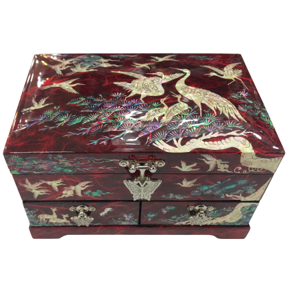 Korean Mother of Pearl Wood purple Lacquer Oriental Treasure Jewelry Ring Box