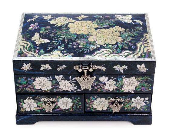 Korean Traditional Korean Mother of Pearl Wood Flower Jewelry Box