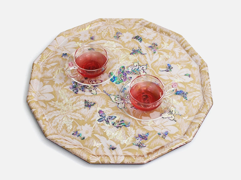 Korean Mother of Pearl Tray Traditional Korean Silk Najeon Flower Butterfly Tray