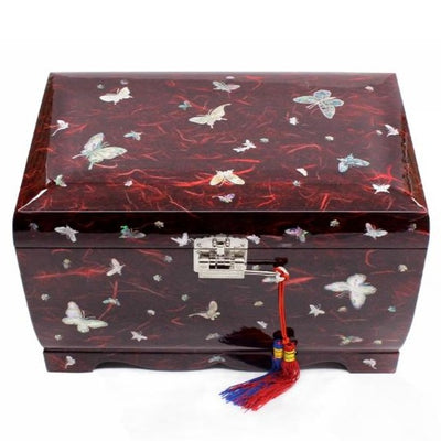 Korean Traditional Hanji Shell Butterfly Jewelry Box (red)