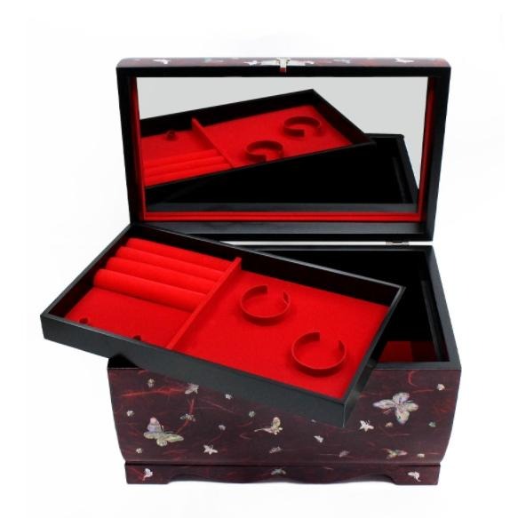 Korean Traditional Hanji Shell Butterfly Jewelry Box (red)