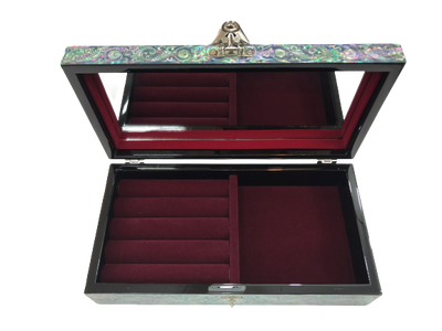 Korean Mother of Pearl Wood Hak Oriental Treasure Multi Mirror Jewelry Box
