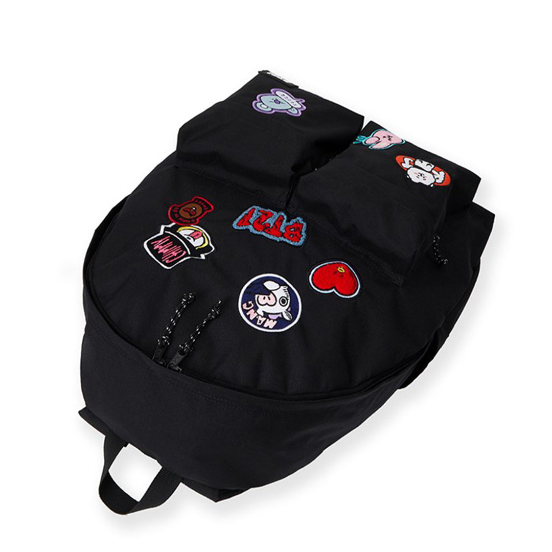 BT21 Characters Heart Wappen Two Pocket Unisex Black Backpack