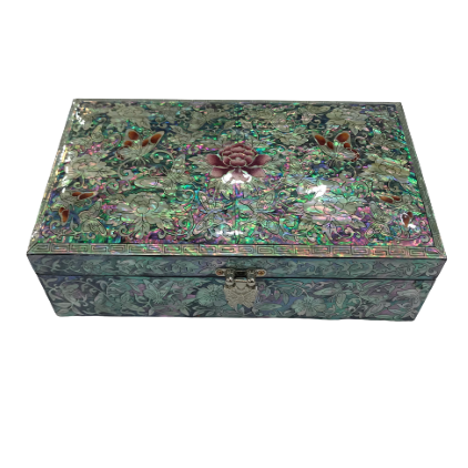 Korean Mother of Pearl Wood Oriental Treasure Multi Mirror Jewelry Ring Box Home