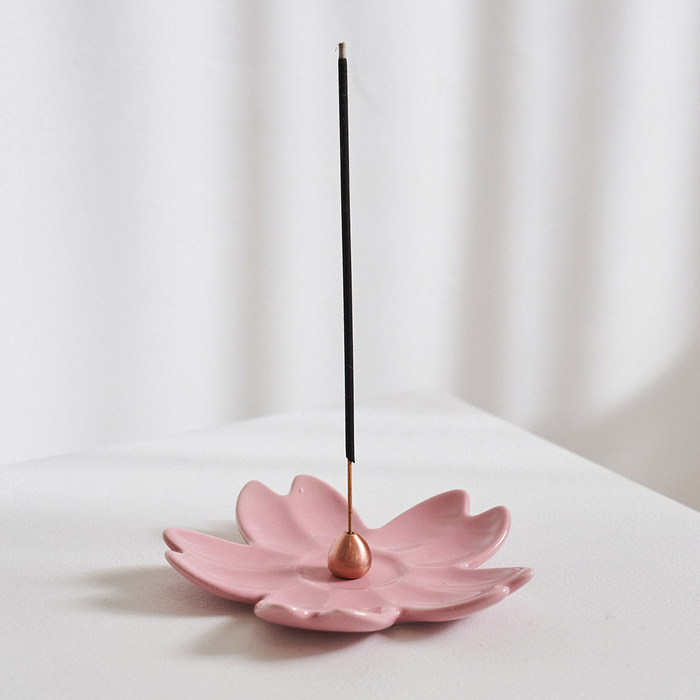 Cherry Blossom Incense Flower + Mini Brass Holder Set