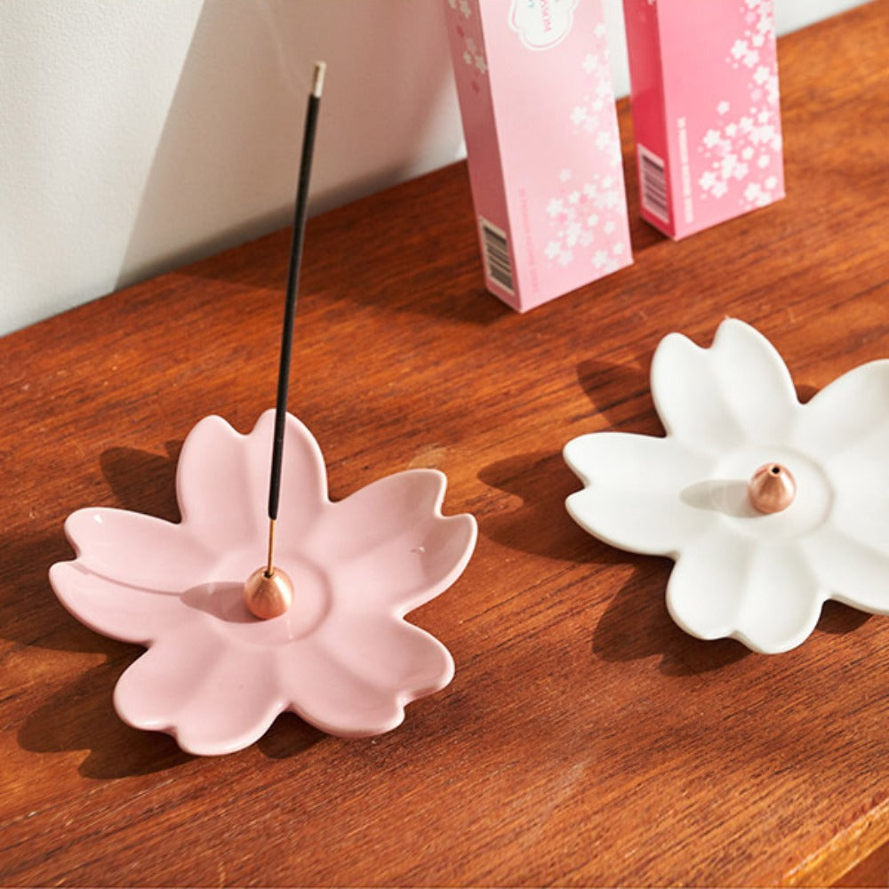 Cherry Blossom Incense Flower + Mini Brass Holder Set