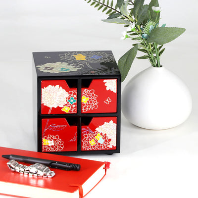 Korean Handcraft Modern Lacquer Mother of pearl Jewelry Box Cube Black