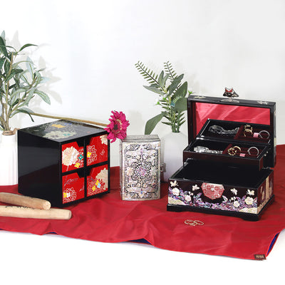 Korean Mother Of Pearl Wooden Handmade Keepsake Box Red