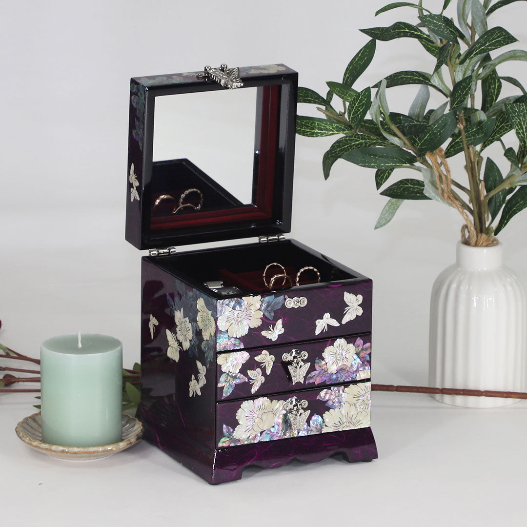 Korean Mother Of Pearl Jewelry Organizer with 2 drawers - Purple