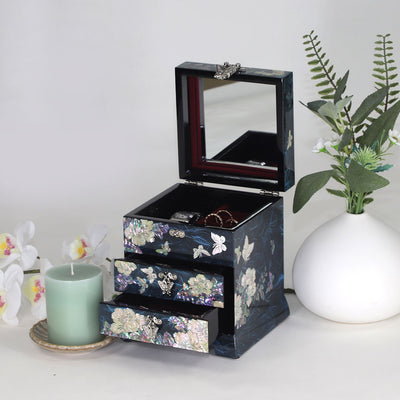 Korean Mother Of Pearl Jewelry Organizer with 2 drawers - Blue