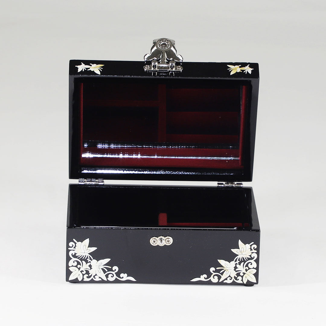 Peony Butterfly Inlaid Wooden Storage Hinged Lid Jewelry Box