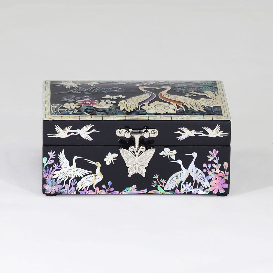 Songhak Crane Wooden StorageJewelry Box With Hinged Lid