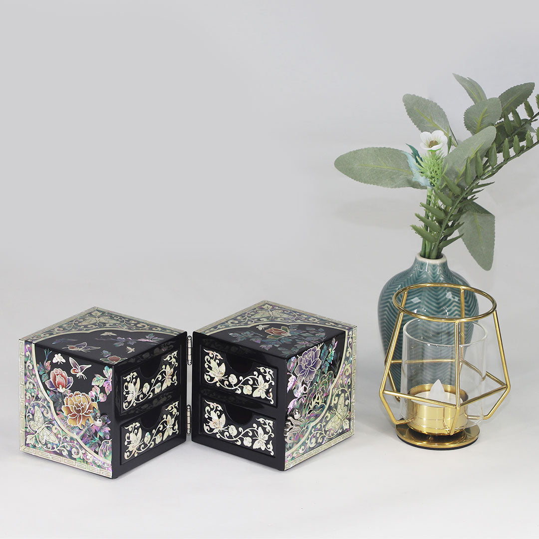 Peony & Butterfly 4 Drawers Cube Jewelry Box