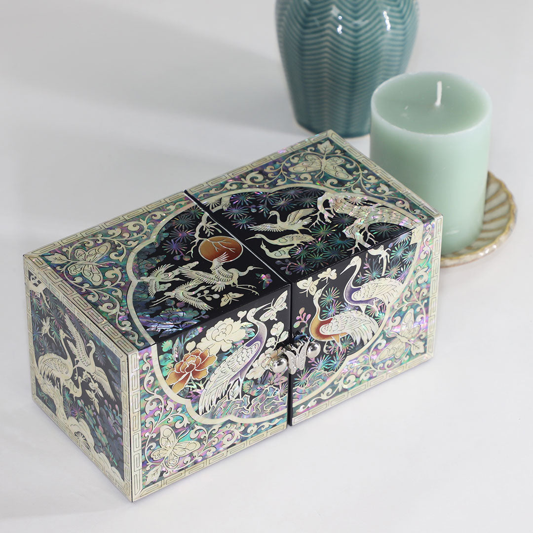 Songhak Crane Mother of Pearl 4 Drawers Cube Jewelry Box