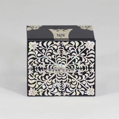 Korean Mother Of Pearl Wooden Square Jewelry Box With Lid