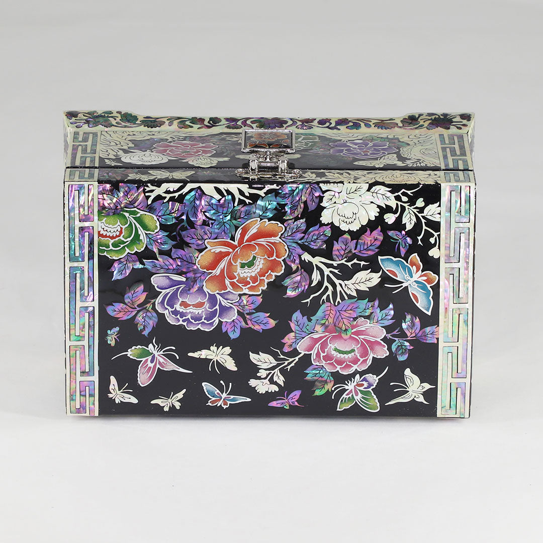 Peony Mother of Pearl Oriental Asian Jewelry Box 2 Colors