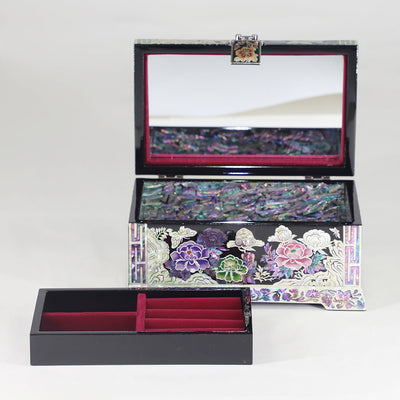 Peony Mother of Pearl Oriental Asian Jewelry Box 2 Colors