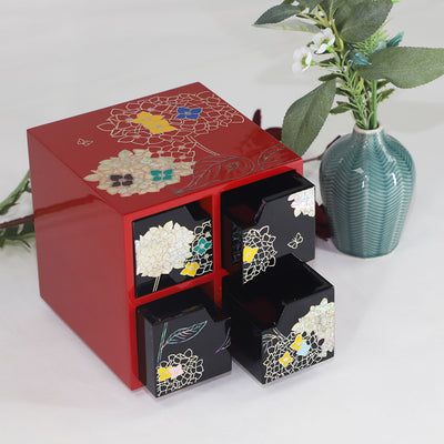 Korean Handcraft Modern Lacquer Mother of pearl Jewelry Box Cube Red