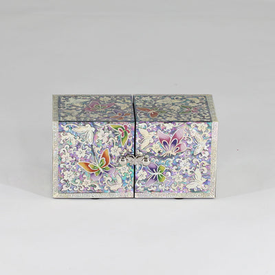 Mother of Pearl Butterfly Cube Jewelry Box with 4 Drawers