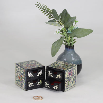 Mother of Pearl Butterfly Cube Jewelry Box with 4 Drawers