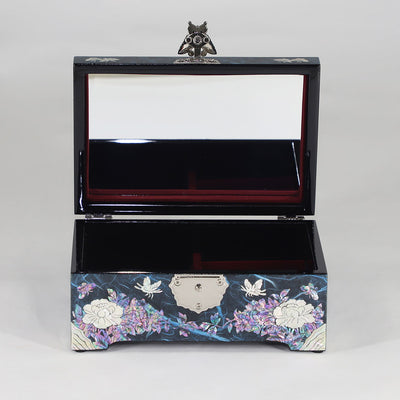 Women's Wooden Mother of Pearl Jewelry Storage Box with Hinged Lid Blue