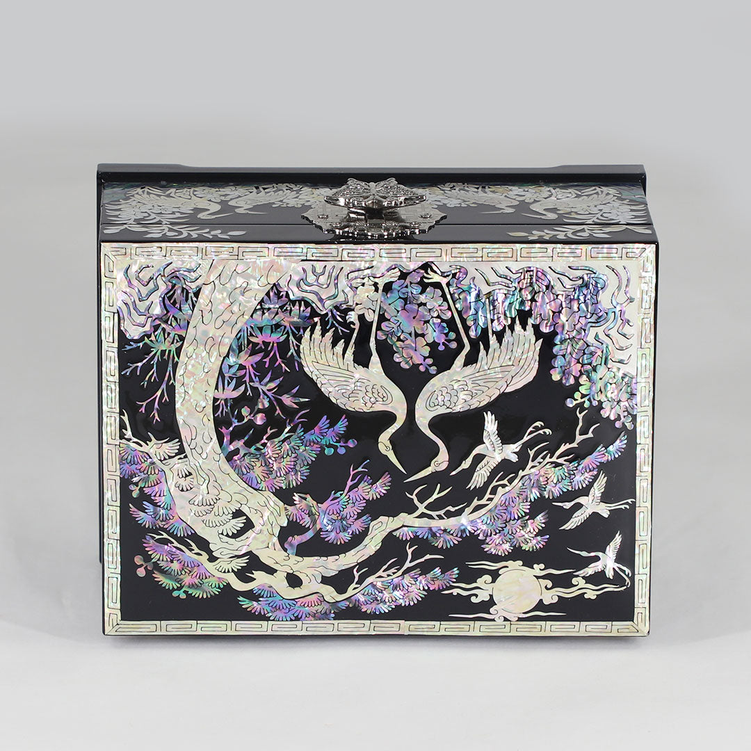 Songhak Crane Unique Mother of Pearl 2 Layer Jewelry Box with Mirror