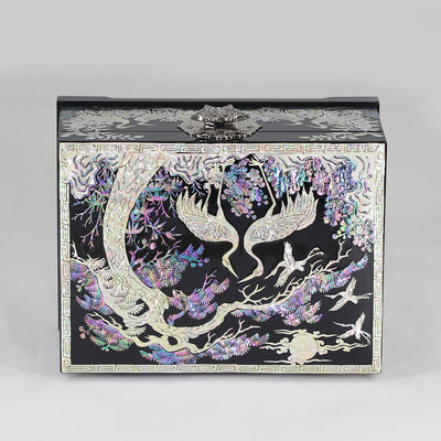 Songhak Crane Unique Mother of Pearl 2 Layer Jewelry Box with Mirror
