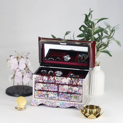 Korean Mother of Pearl Wood 3 stage Mirror Jewelry Box