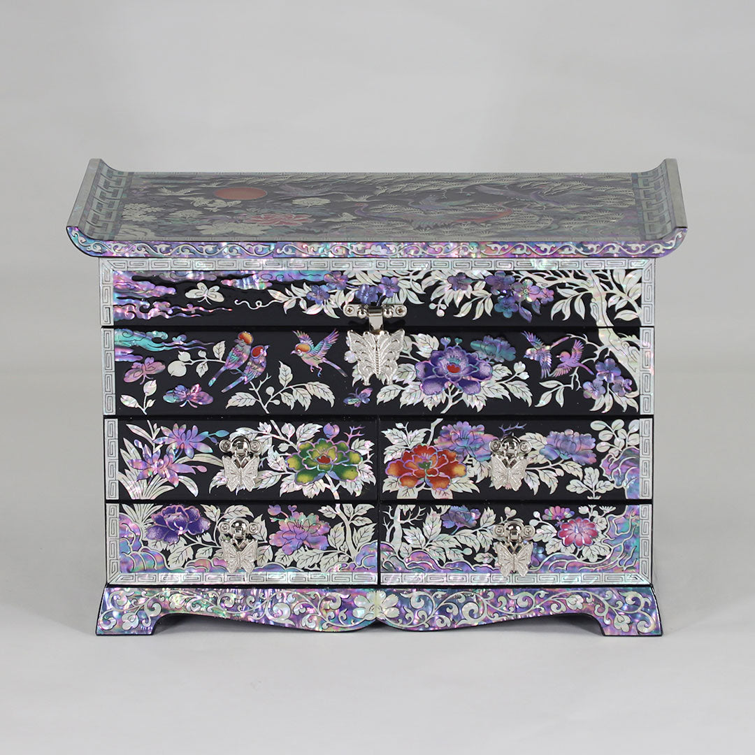 Chinese cherry blossom jewelry box in mother of pearl and lacquered wo -  Artisan d'Asie