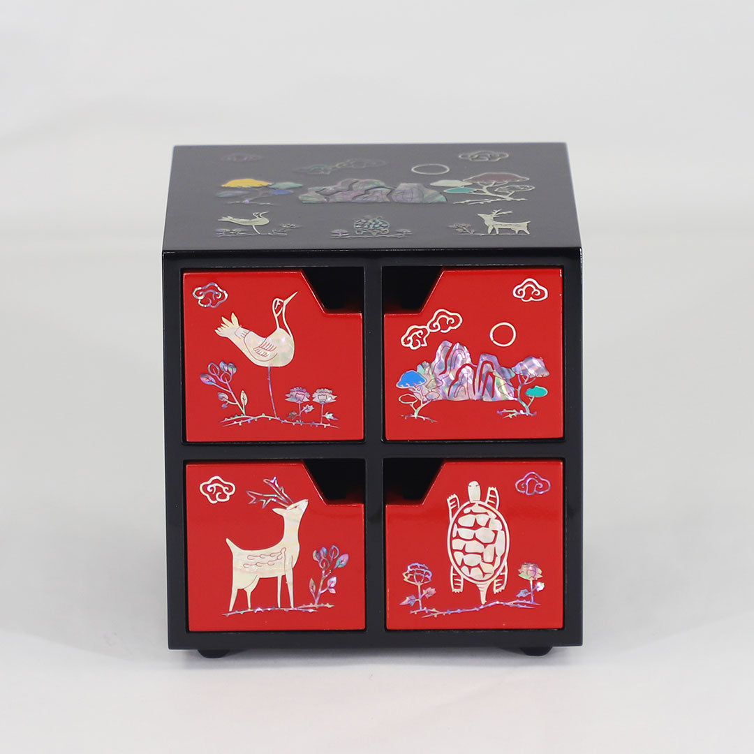 Korean Mother of pearl Wooden Jewelry Cube Box with drawers Black