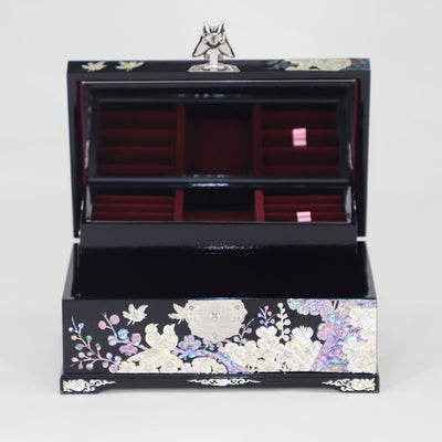 Mother of Pearl Modern Lacquer Jewelry Box With Mirror - Plum Blossom