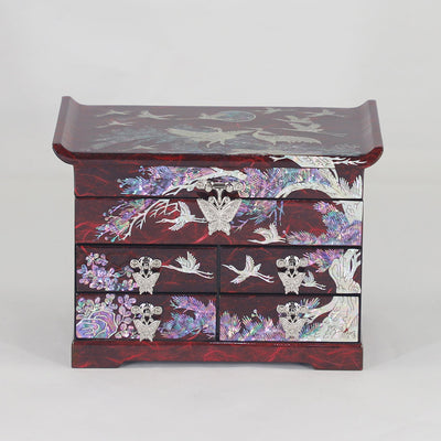 Korean Mother Of Pearl Wooden Jewelry Box 4 Drawer Crane 3 Color