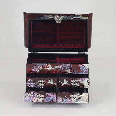 Korean Mother Of Pearl Wooden Jewelry Box 4 Drawer Crane 3 Color