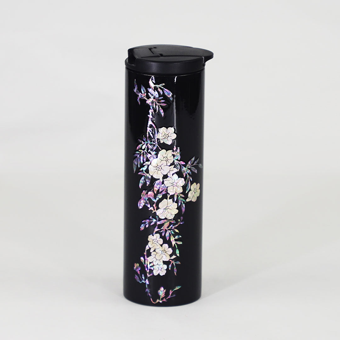 Korean Mother of Pearl Oriental Flower Background Tumbler 2 Colors
