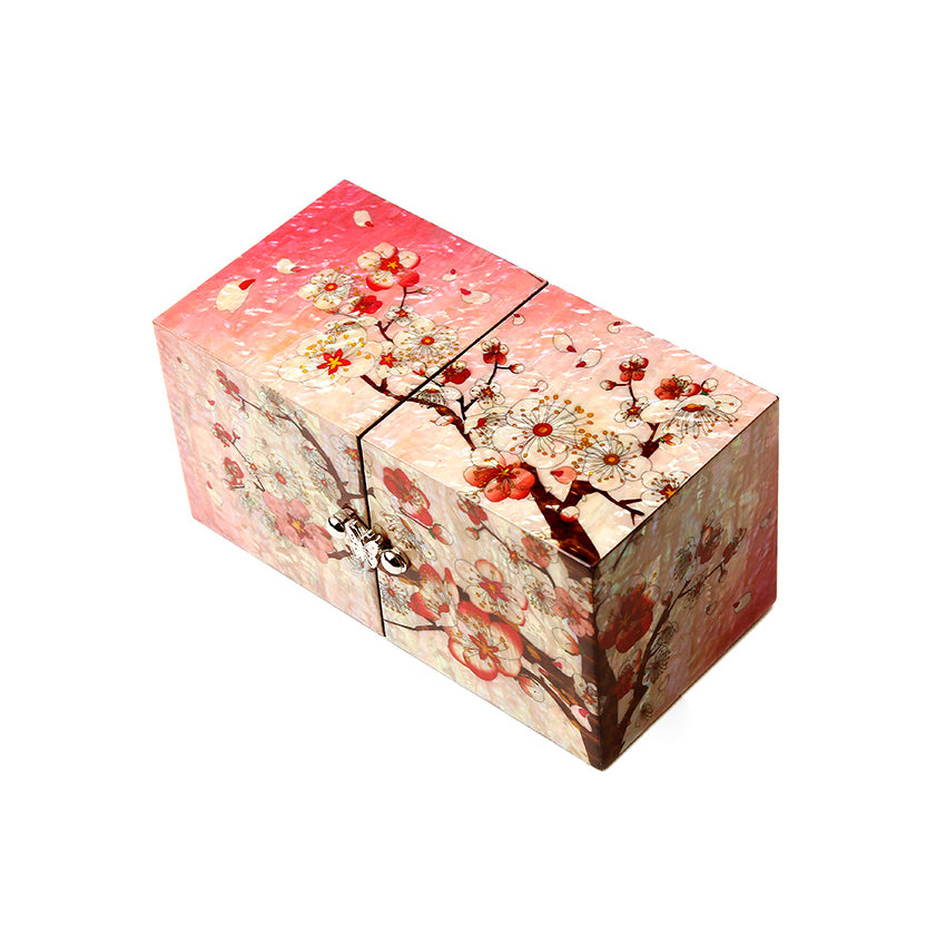 Korean Traditional Mother of Pearl Najeon Japanes Apricot Flower Jewelry Box