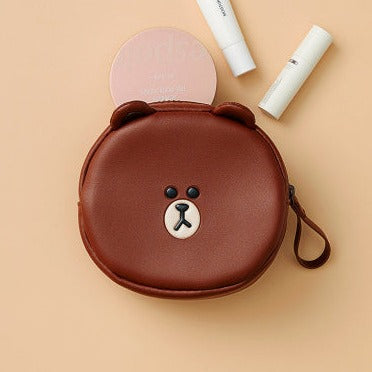 Line Friends Brown Leather Like Mini Pouch