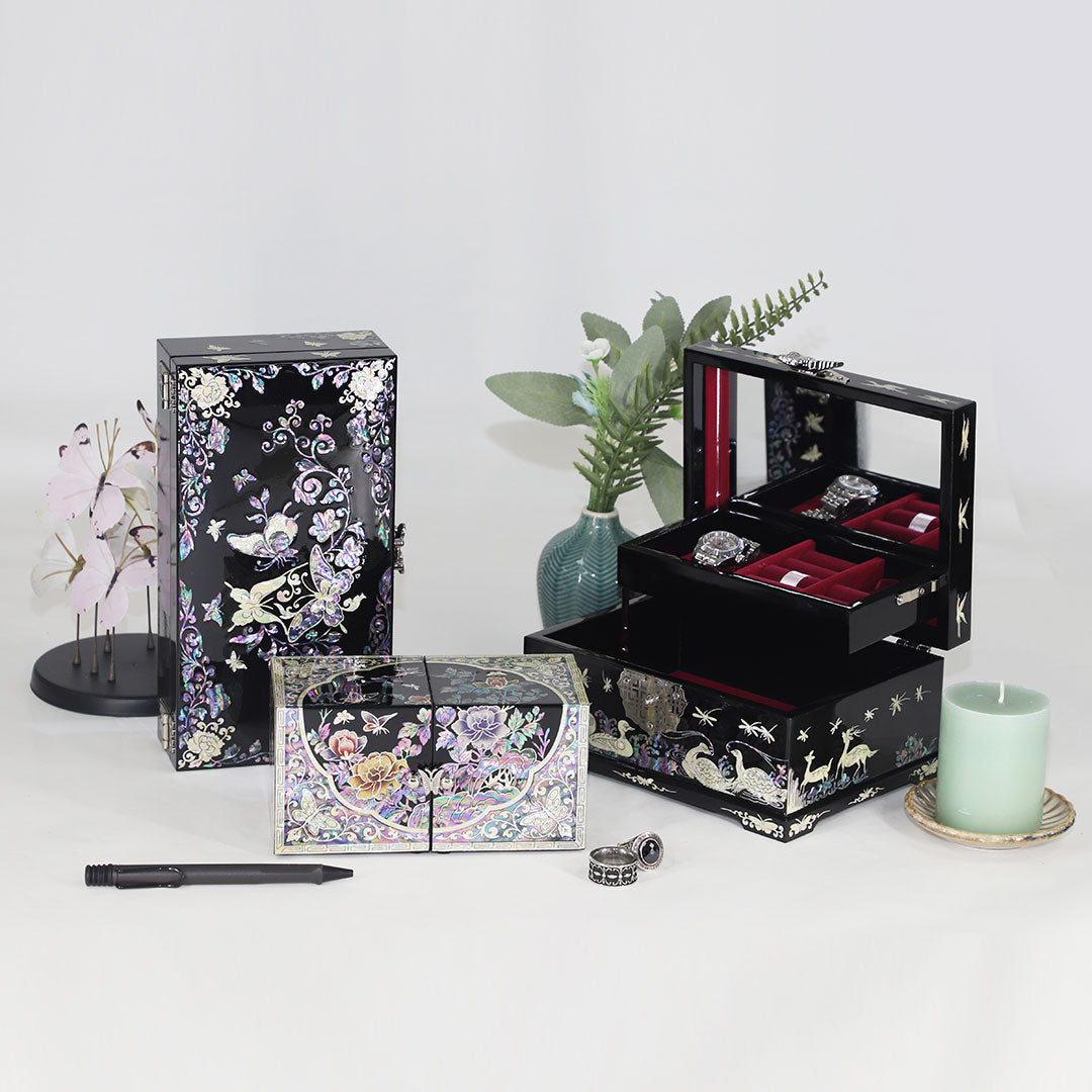 Peony & Butterfly 4 Drawers Cube Jewelry Box